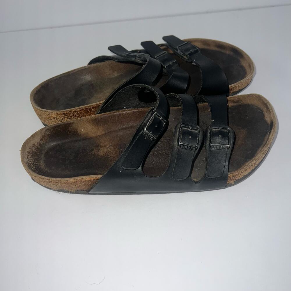 Birkenstock Florida Black Leather Buckle Used Triple Strap Sandals Size 42 - Picture 6 of 16
